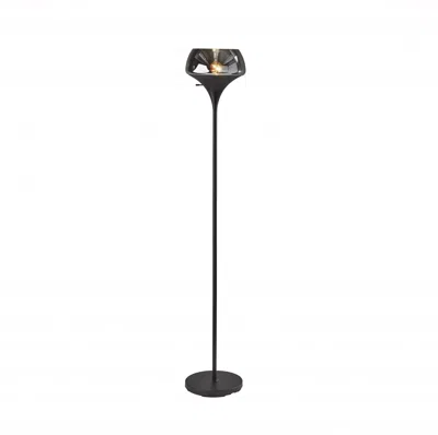 Homezia Chalice Mixed Material Torchiere With Black Metal Smoked Glass