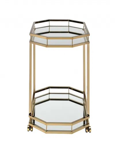 Homezia Champagne Finish Metal Serving Cart With 2 Mirror Shelves In Neutral