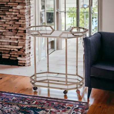 Homezia Champagne Iron And Mirrored Glass Bar Cart