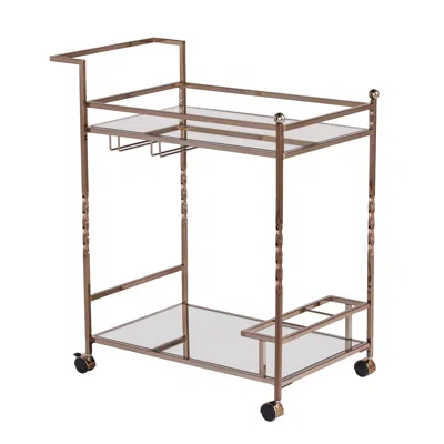 Homezia Champagne Metal And Mirrored Glass Bar Cart With Wine Storage
