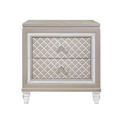 Homezia Champagne Toned Nightstand With Tapered Acrylic Legs And 2 Drawers