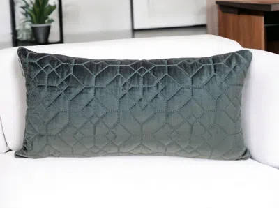 Homezia Charcoal Quilted Velvet Geo Lumbar Decorative Pillow