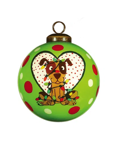 Homezia Charming Dog In A Heart Hand Painted Mouth Blown Glass Ornament