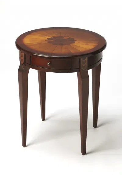 Homezia Cherry With Maple Inlay Round Accent Table In Brown