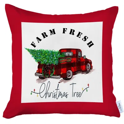 Homezia Christmas Buffalo Check Pick Up Truck Pillow Cover In Red