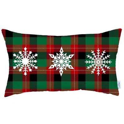 Homezia Christmas Snowflake Trio Plaid Lumbar Pillow Cover In Multi