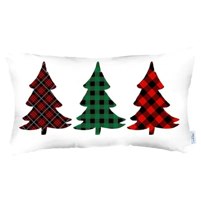 Homezia Christmas Tree Trio Plaid Lumbar Pillow Cover In White