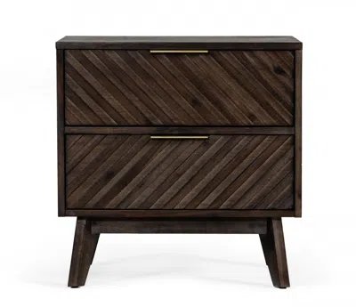 Homezia Classic Chevron Dark Brown Nightstand With Two Drawers