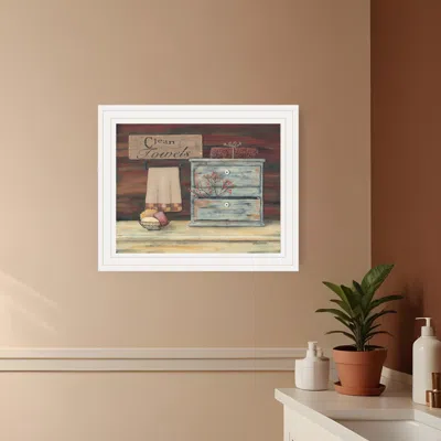 Homezia Clean Towels 2 White Framed Print Bathroom Wall Art