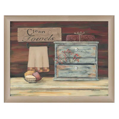 Homezia Clean Towels 4 Brown Framed Print Bathroom Wall Art