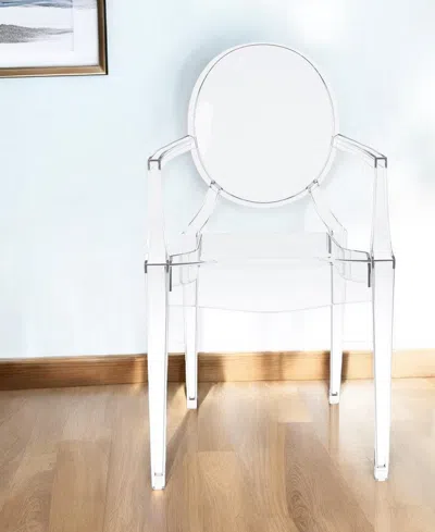 Homezia Clear Acrylic King Louis Back Dining Arm Chair In White