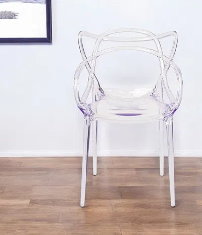 Homezia Clear Acrylic Open Back Dining Arm Chair In Transparent