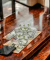 Homezia Clear And Green Four Piece Palm Tree Acrylic Service For Four Bowl Set In Multi