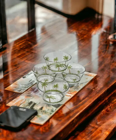 Homezia Clear And Green Four Piece Palm Tree Acrylic Service For Four Bowl Set In Multi