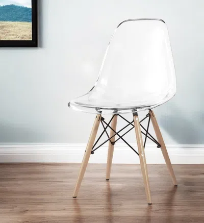 Homezia Clear And Natural Heavy Duty Plastic And Wood Dining Side Chair In White