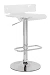 Homezia Clear And Silver Acrylic And Metal Low Back Counter Height Bar Chair