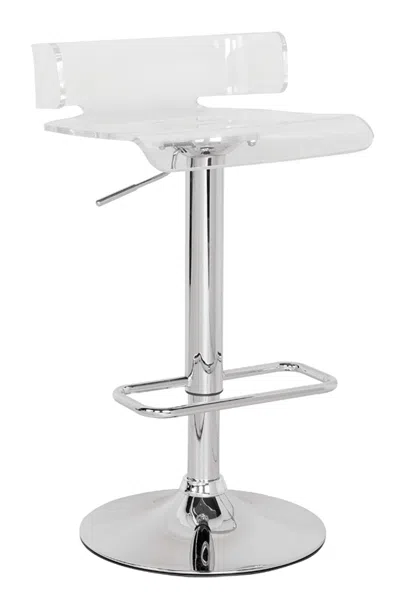Homezia Clear And Silver Acrylic And Metal Low Back Counter Height Bar Chair In White