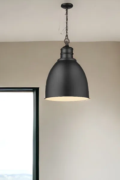 Homezia Colby 1-light Matte Black Pendant With Gloss White Interior Shade In Blue