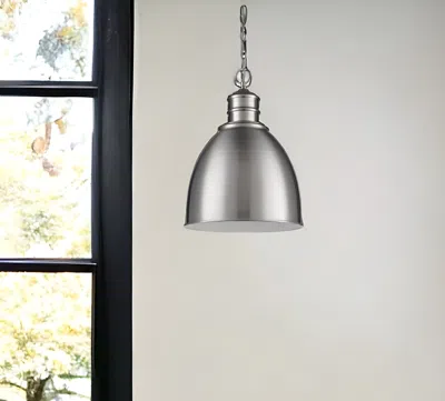 Homezia Colby 1-light Satin Nickel Pendant With Gloss White Interior Shade In Metallic