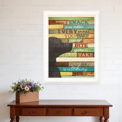 Homezia Colorful Dog Watching You Snack White Framed Print Wall Art