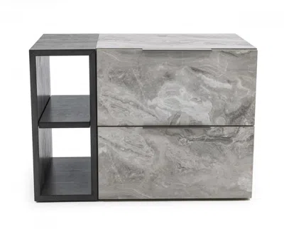 Homezia Contempo Gray Faux Marble And Gray Two Drawer Nightstand