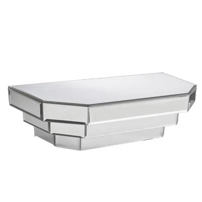 Homezia Contemporary Floating Mirrored Glass Stepped Shelf In White