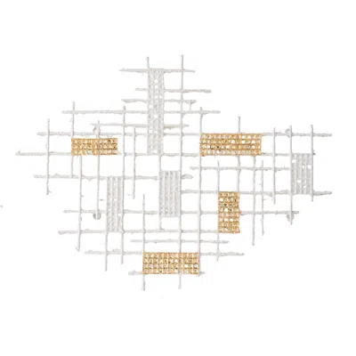 Homezia Contemporary White And Gold Geo Grid Wall Art