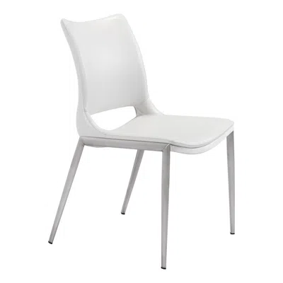 Homezia Cradle White Faux Leather Side Or Dining Chairs Set Of 2