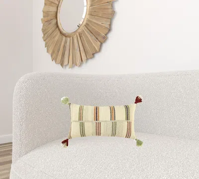 Homezia Cream Accent Striped Boho Chic Lumbar Pillow