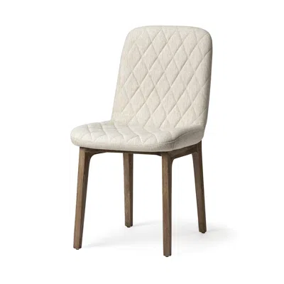 Homezia Cream And Brown Upholstered Fabric Dining Side Chair In White