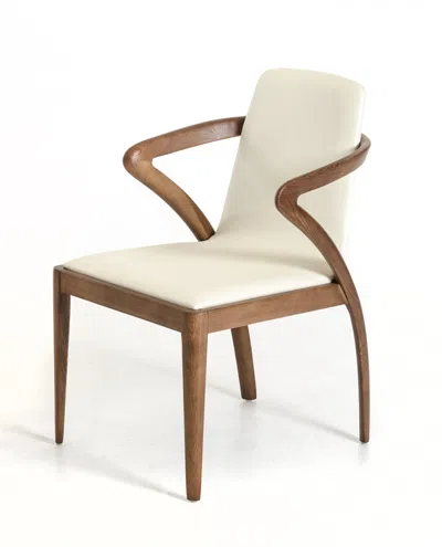 Homezia Cream And Brown Upholstered Faux Leather Dining Side Chair In Neutral