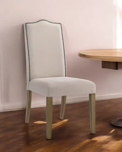 Homezia Cream And Brown Upholstered Linen Dining Parsons Chair In Neutral