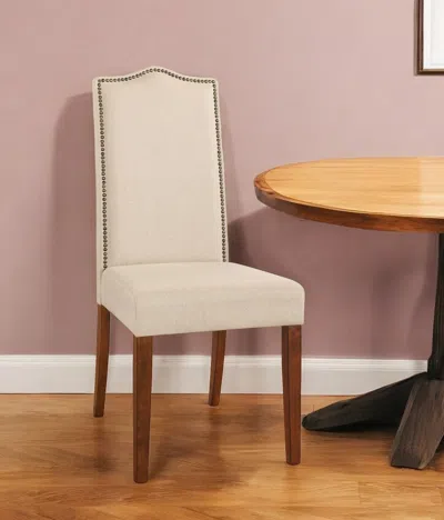 Homezia Cream And Chestnut Upholstered Linen Dining Parsons Chair In Multi