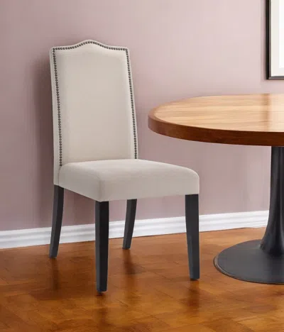 Homezia Cream And Espresso Upholstered Linen Dining Parsons Chair
