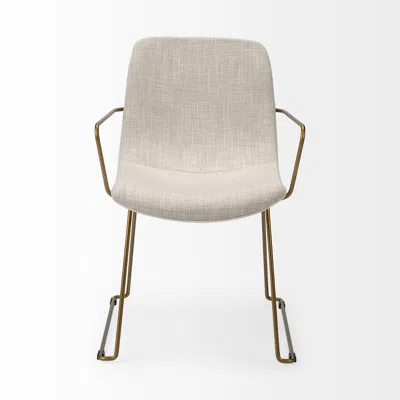 Homezia Cream And Gold Upholstered Fabric Dining Arm Chair