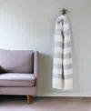 Homezia Cream And Gray Slanted Stripe Fringed Throw Blanket