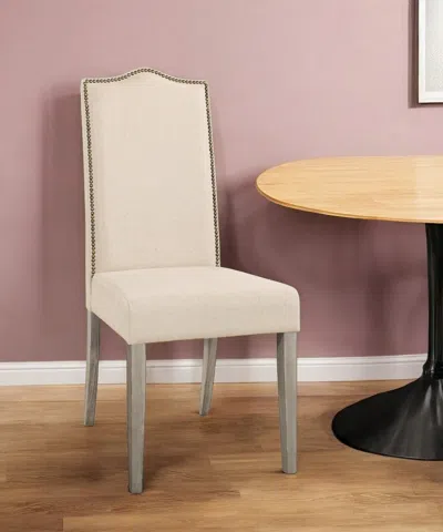 Homezia Cream And Gray Upholstered Linen Dining Parsons Chair In Neutral