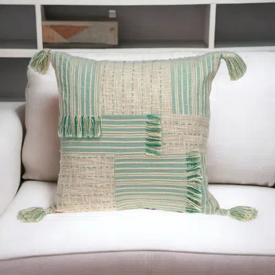 Homezia Cream And Mint Woven Throw Pillow