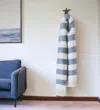 Homezia Cream And Slate Slanted Stripe Fringed Throw Blanket