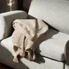Homezia Cream Woven Cotton Solid Color Throw Blanket