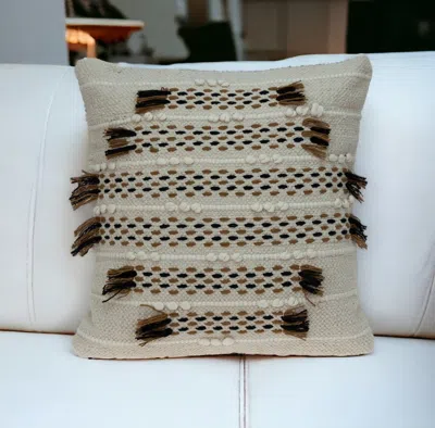 Homezia Creamy Beige Textured Throw Pillow