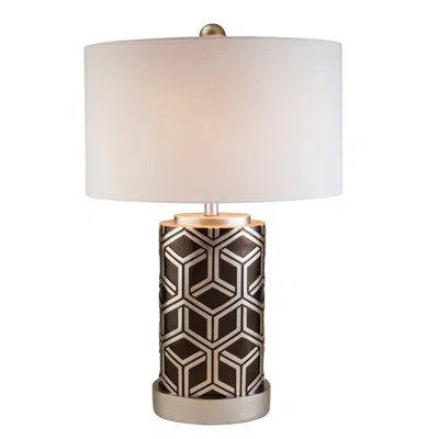 Homezia Deep Brown And Silver Geo Weave Table Lamp In Metallic