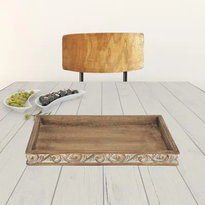 Homezia Distressed Finish Wood Tray With Side Carvings In Multi