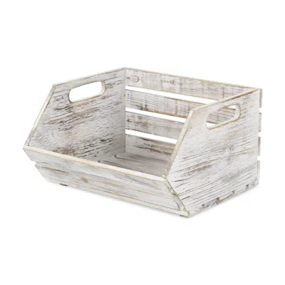 Homezia Distressed Gray Wooden Storage Box