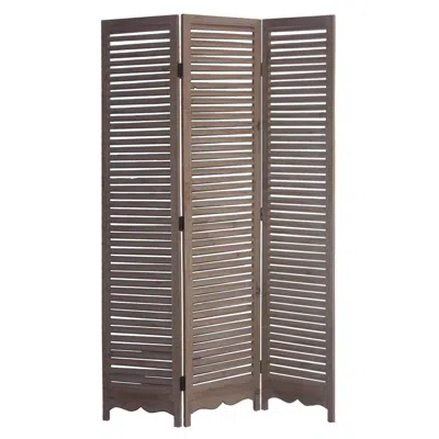 Homezia Distressed Light Wood Shutter Three Panel Room Divider Screen In Brown
