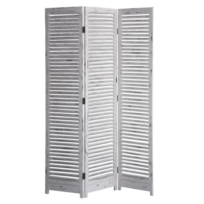 Homezia Distressed White Wood Shutter Three Panel Room Divider Screen