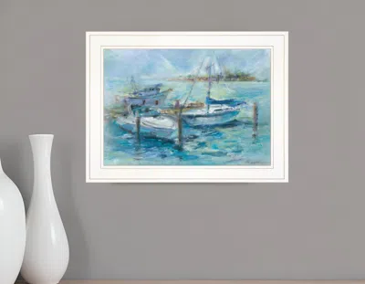 Homezia Dockside 2 White Framed Print Wall Art In Blue