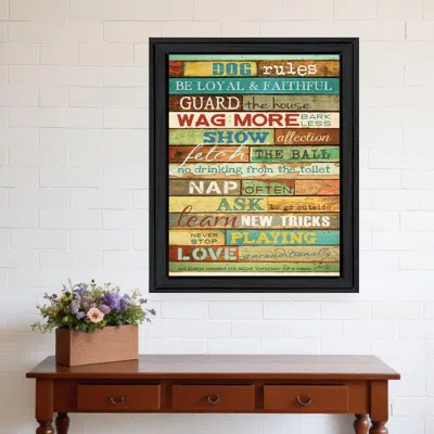 Homezia Dog Rules 6 Black Framed Print Wall Art In Multi