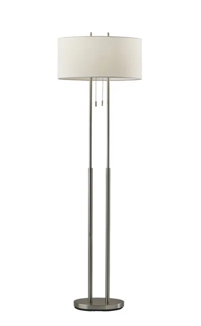 Homezia Dual Pole Floor Lamp In Brushed Steel Metal In Neutral