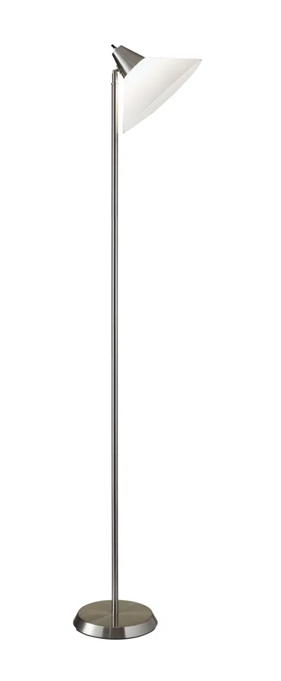 Homezia Elemental Brushed Steel Metal Torchiere With White Cone Shade In Metallic